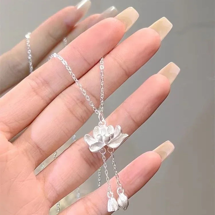 Lotus Tassel Necklace Women’s New Popular Good Luck Lotus Pendant Chinese Style