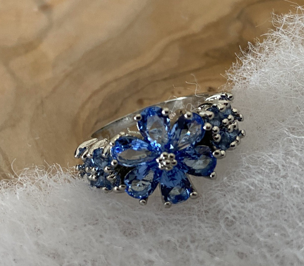 Ring, Deep Blue Tanzanite (Simulated), Sterling Silver 925 Size 7.5, NWOT