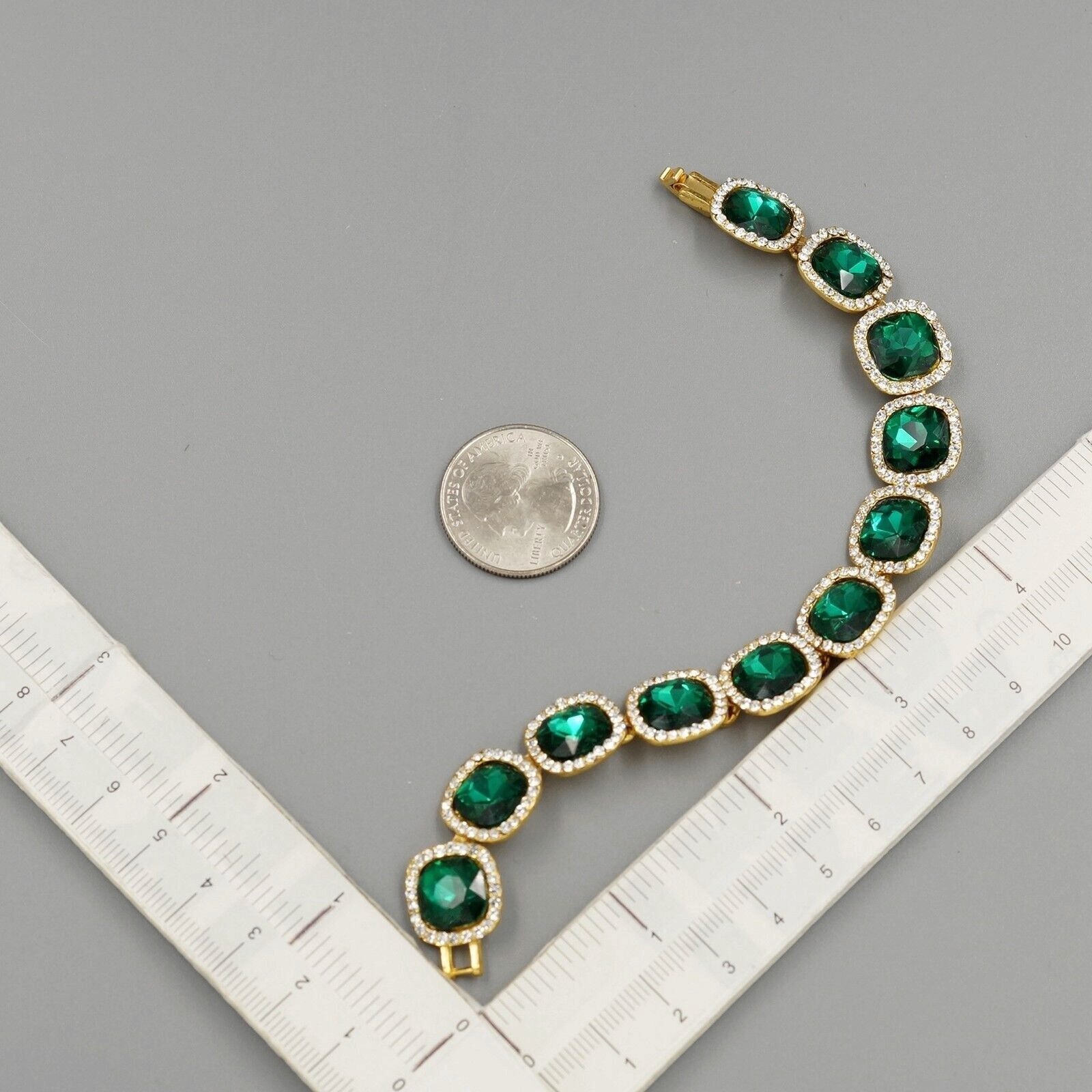 Women Gold Plated Green Crystal Rhinestone Tennis Bracelet Hot Fashion Jewelry