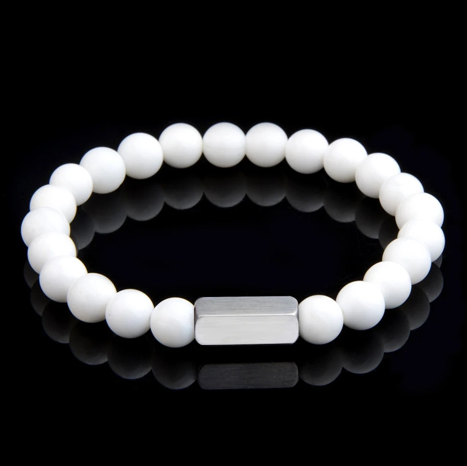 1 pc Natural Stone Bead Bracelet Tiger Eye Lava Stainless Steel