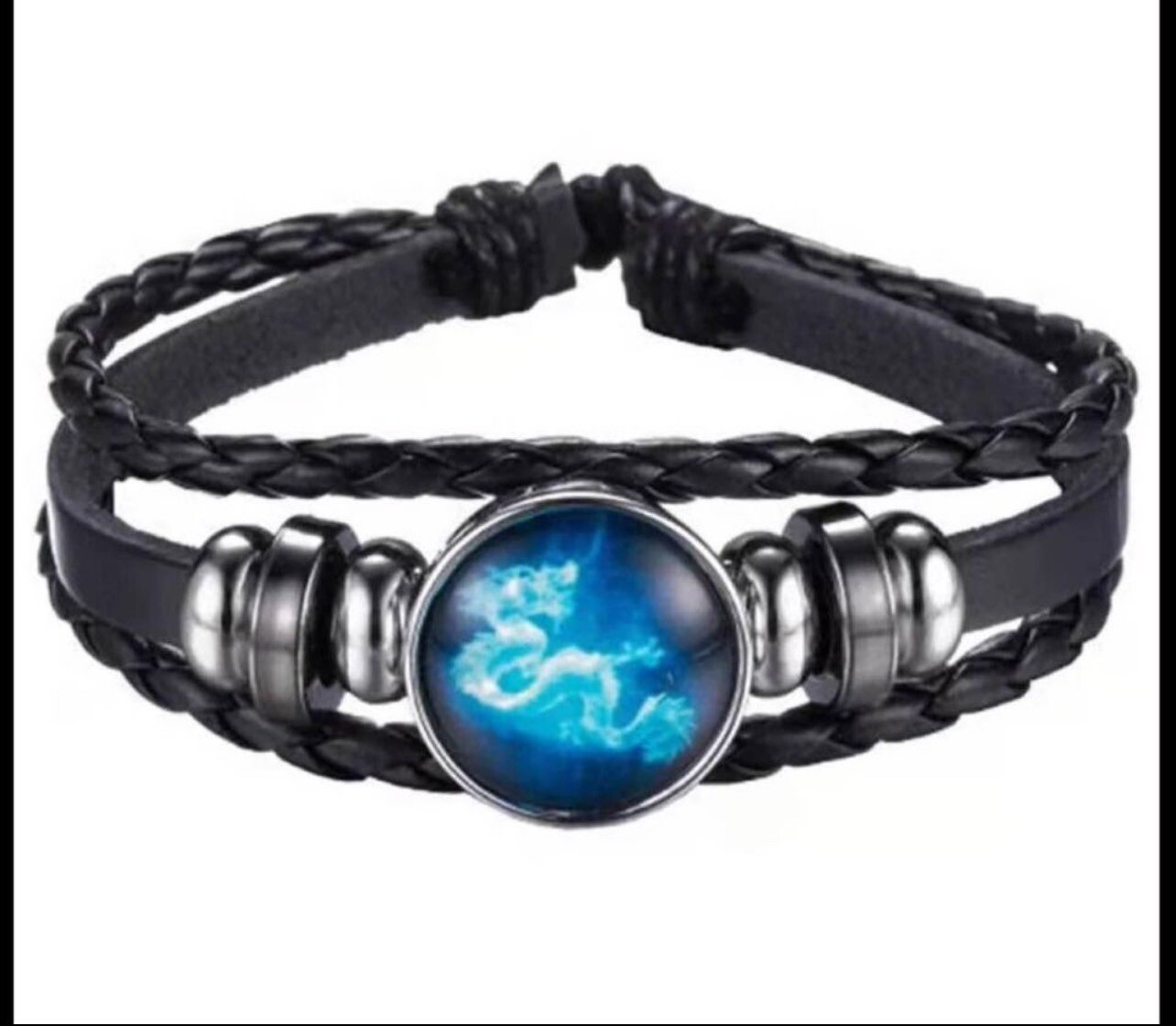 2 Protection Bracelets Glowing Dragon 🐉 Vegan Leather & Black Beads Men & Women