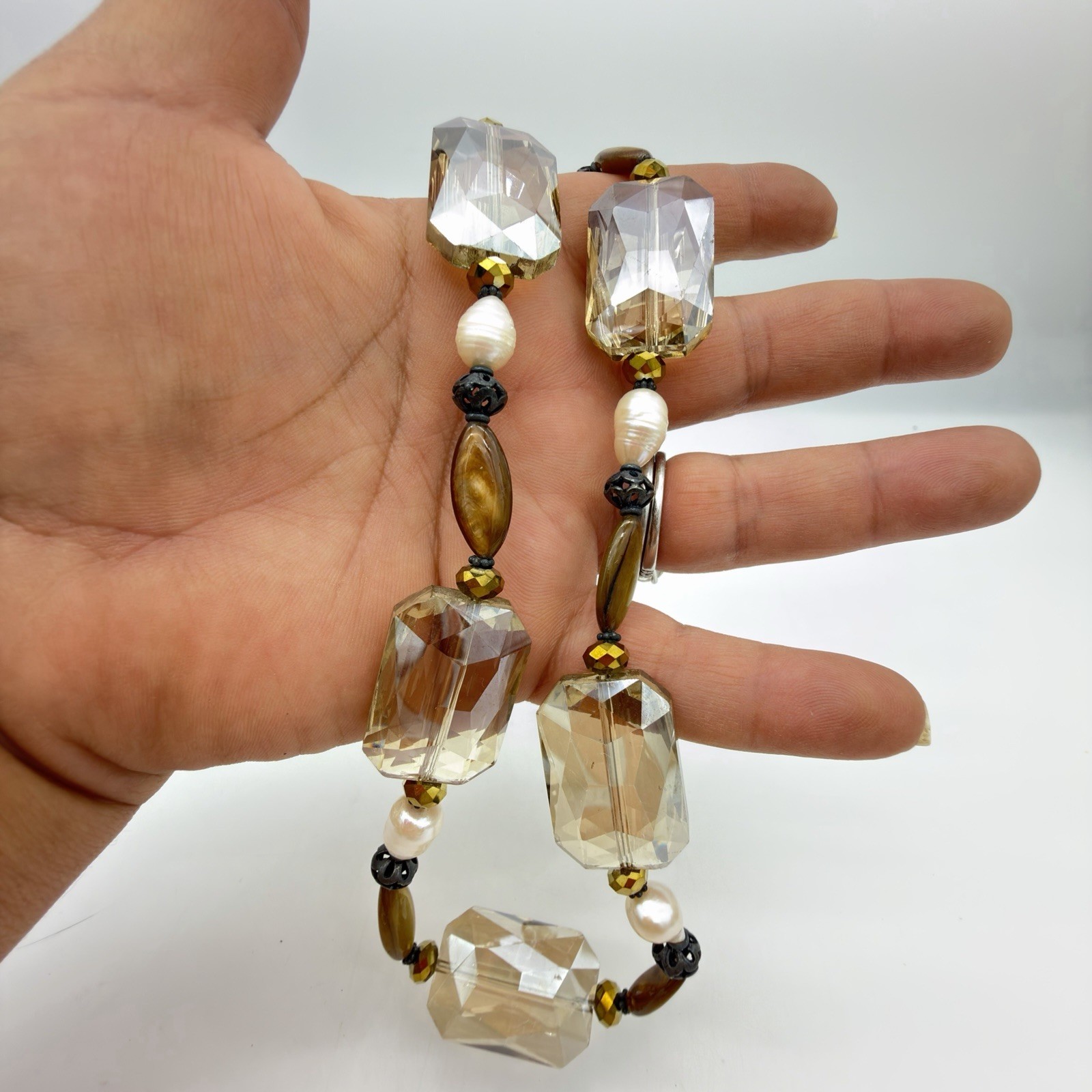 Vtg Sterling Silver Pearl Crystal Necklace Signed Donna Dresler Statement