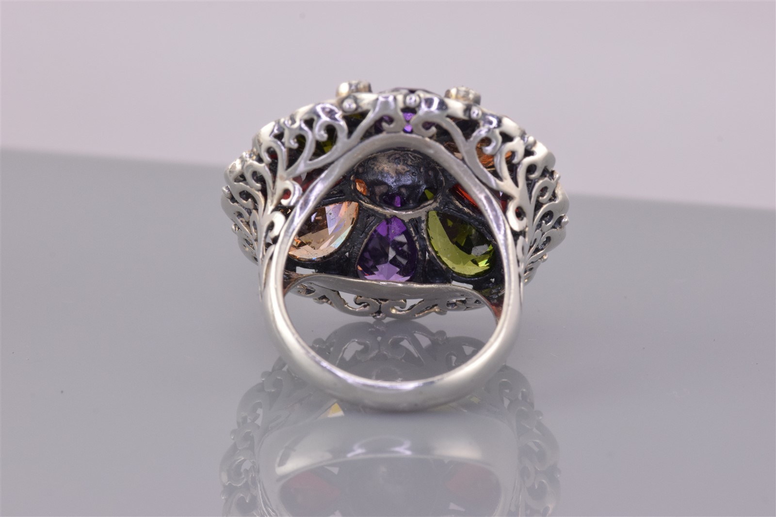 Sterling Silver 30mm Colorful Pear Cut Flower Statement Band Ring 14g 925 Sz: 9