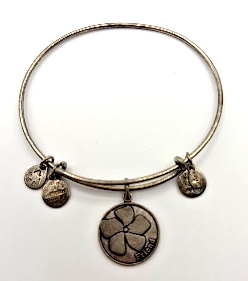 Alex and Ani 2013 Friend Charm Bangle Bracelet Silver Tone Flower Expandable