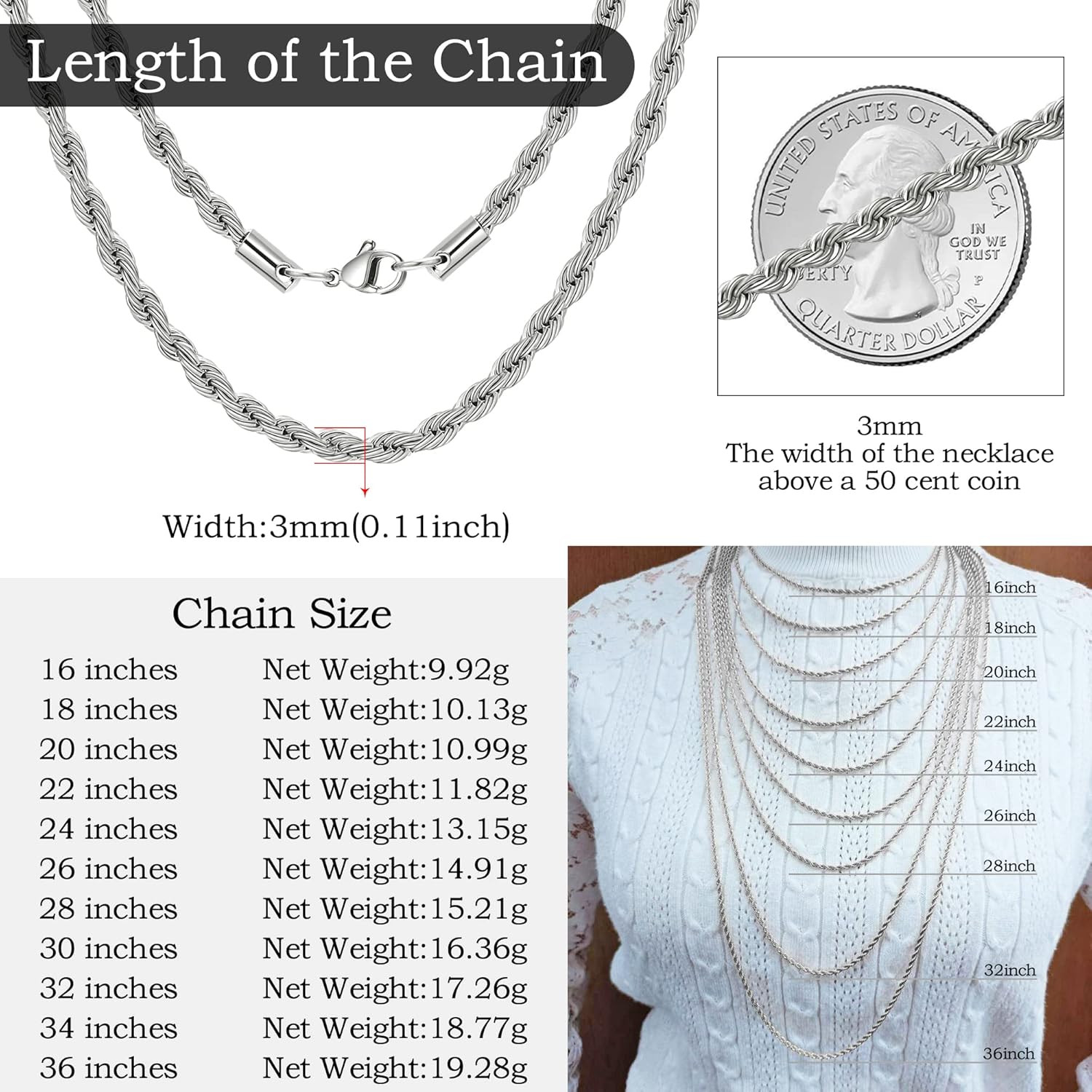 Twist Chain Necklace – Stainless Steel Rope Jewelry for Men & Women