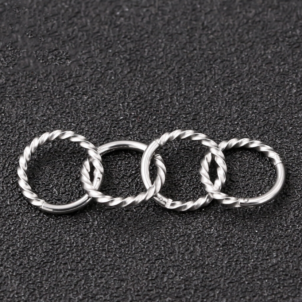 Surgical Steel Silver Small Round Twisted Huggie Hoop Earrings For Women Men