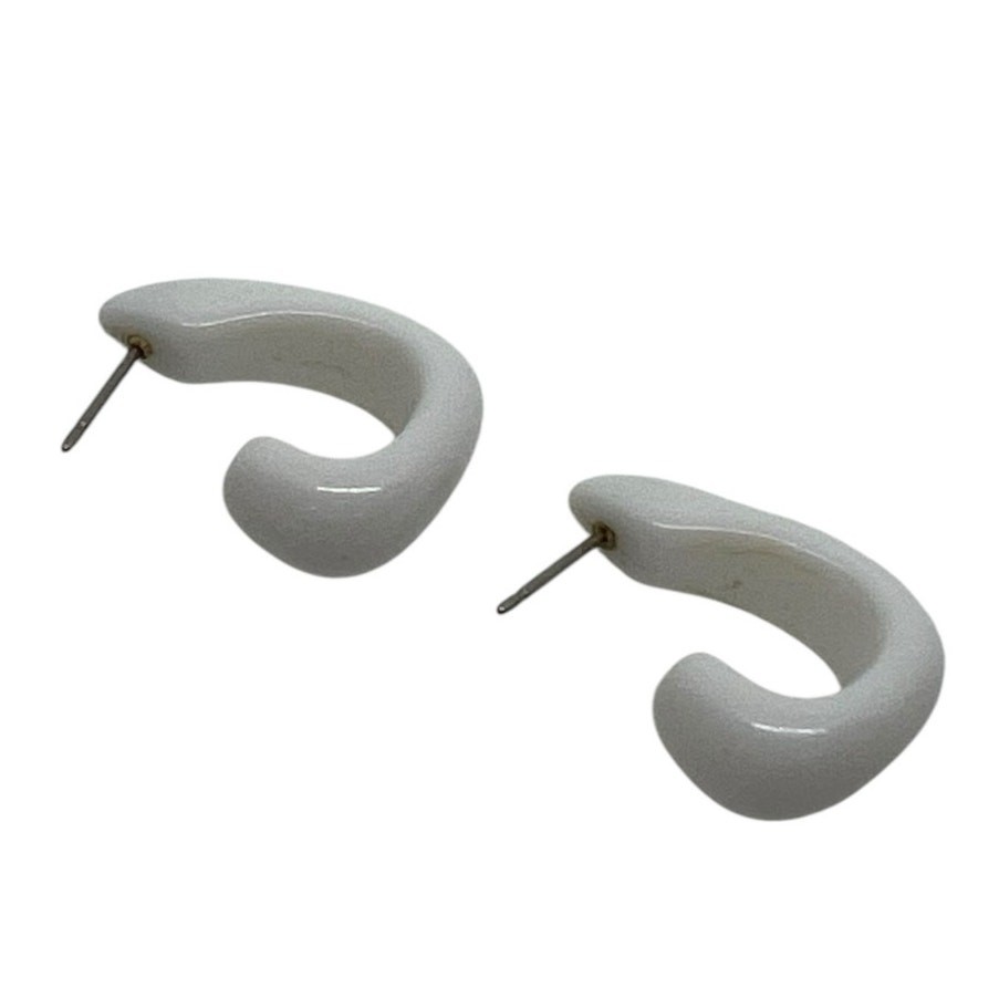 Minimalist White C-Shaped Hoop Earrings