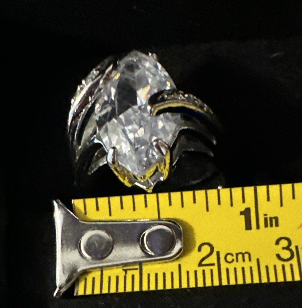 Marquise Light Blue CZ Silver Tone Ring Size 9.75 Costume Jewelry
