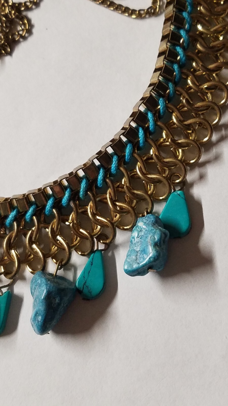 Ladies Turquoise Necklace Blue Imitation Gold Tone Costume Jewelry 3130JR