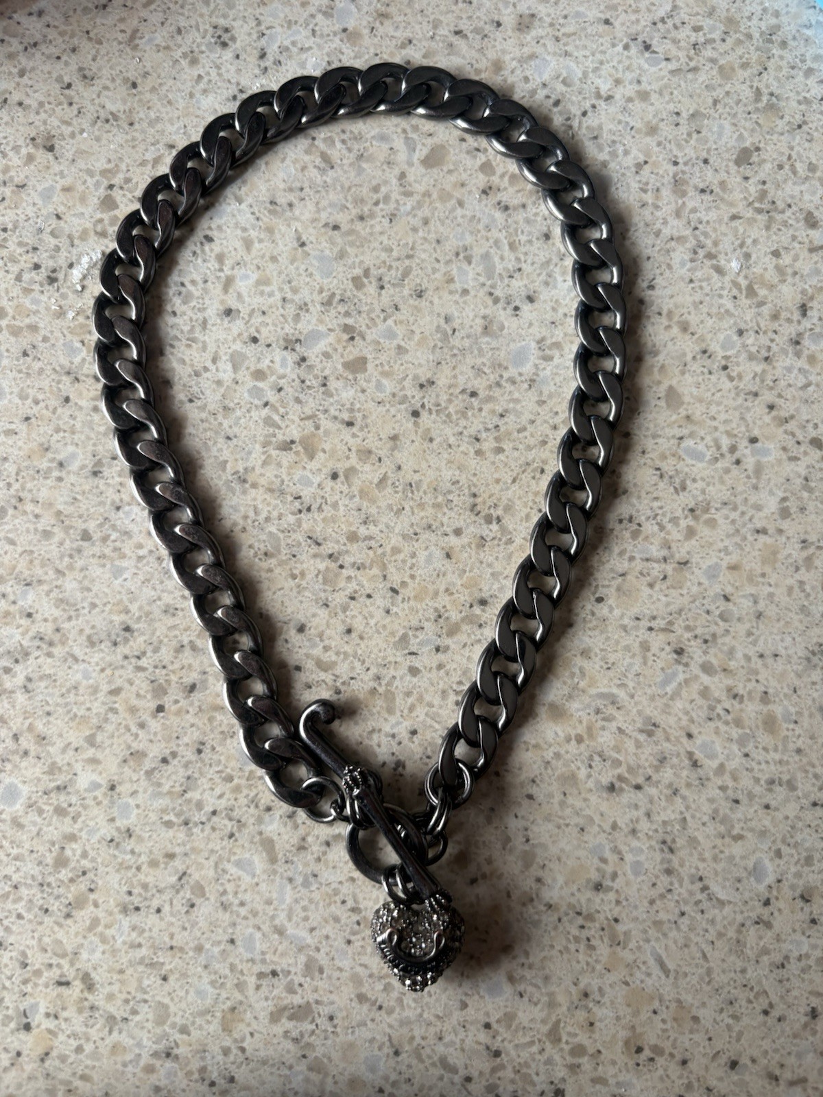 Juicy Couture Signed Curb Link Toggle Bracelet Heart Charm Crystal