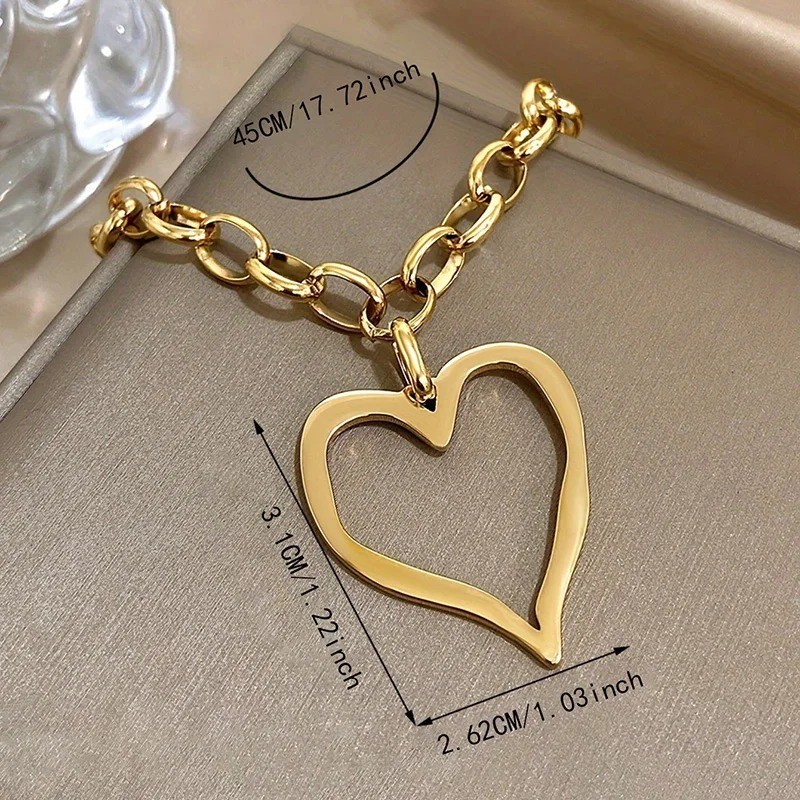 Gold Heart Pendant Necklace Stainless Steel Chain Gift for Women