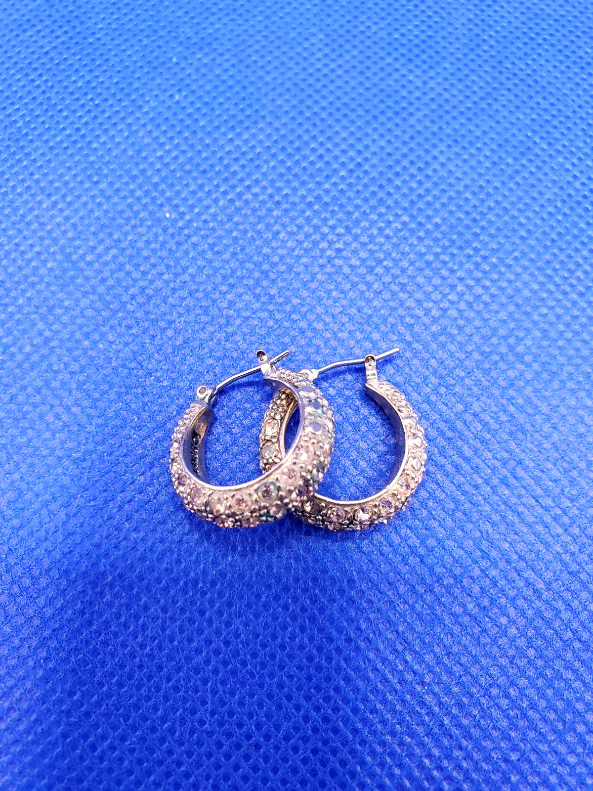 Vintage MONET McKinley C-Shaped Modern Rhinestones Crystal Hoop Earrings DAMAGED