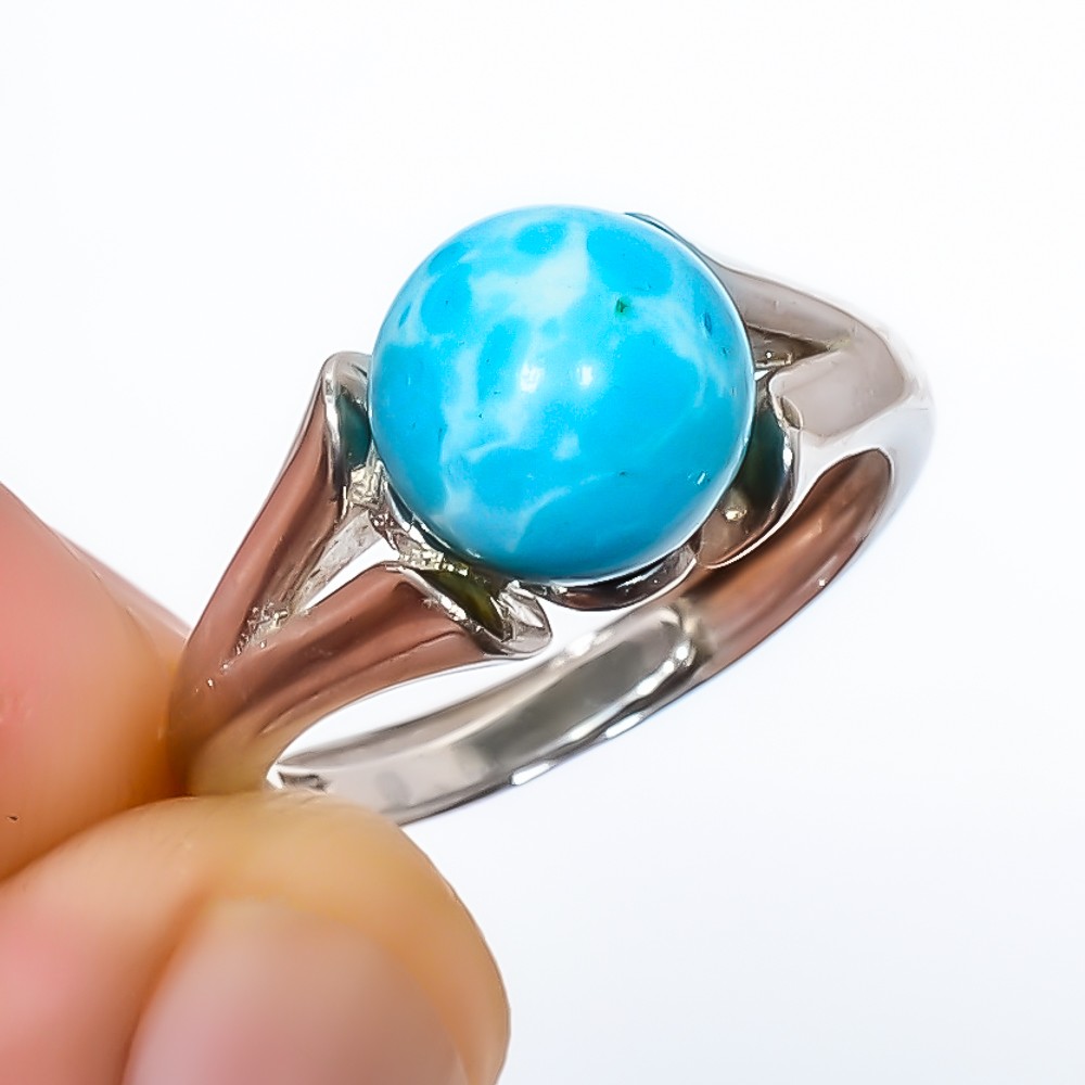 Larimar Gemstone 925 Silver Plated Ring Adjustable (R7)
