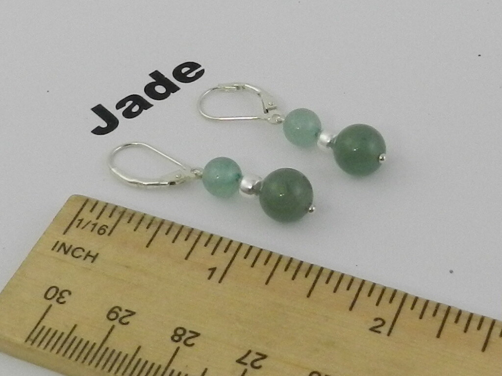 Sterling Silver Jade Leverback Drop Earrings 6-8 mm