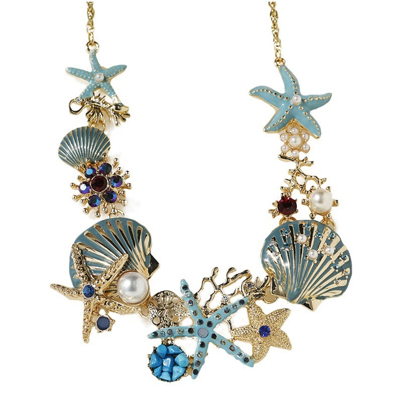 Starfish Seashell Necklace Pearls Beach Nautical Statement Jewelry Pendant Chain