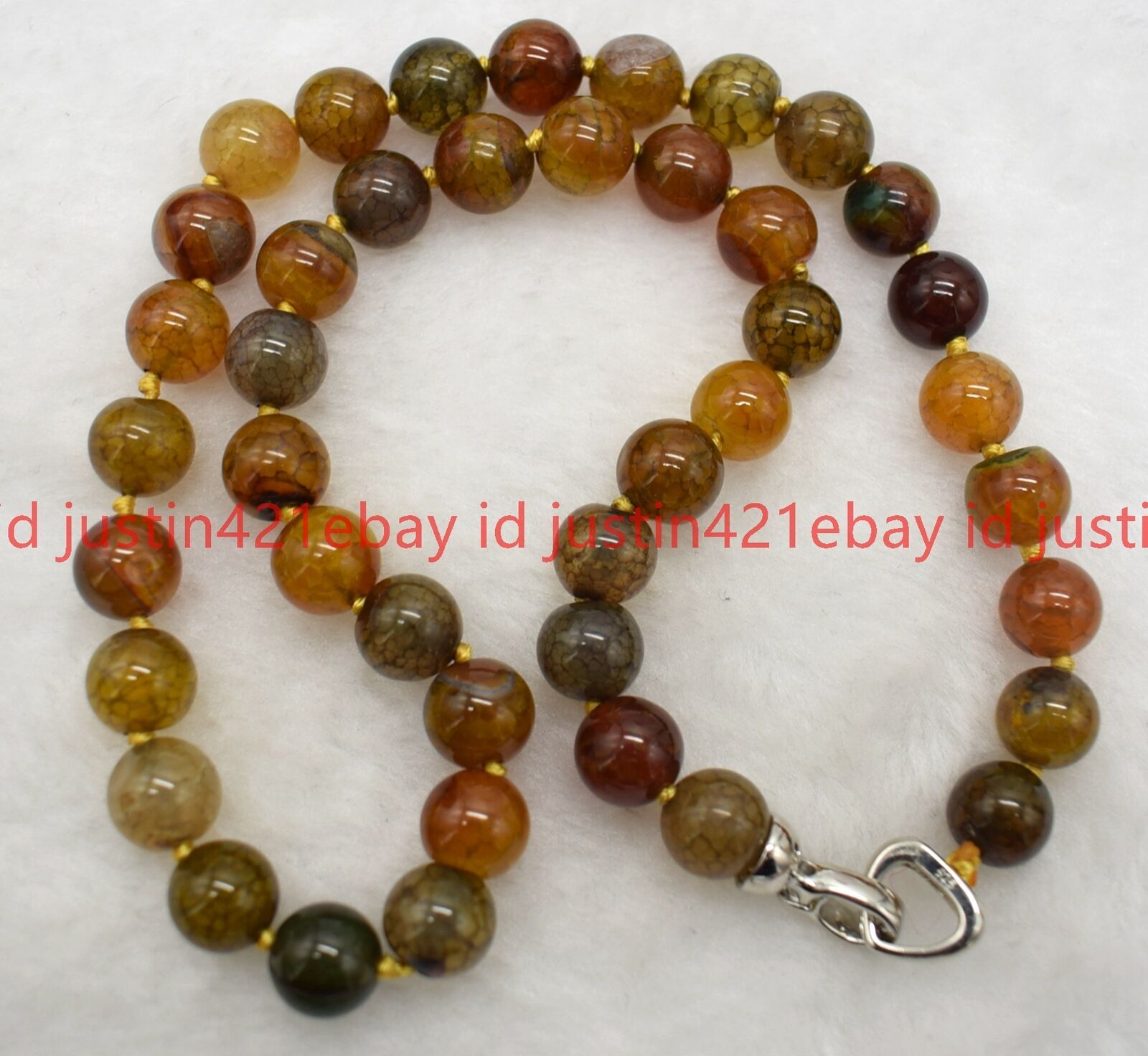 Natural 8/10mm Multicolor Round Gemstone Beads Necklace 18″ 925 Silver Clasp AAA
