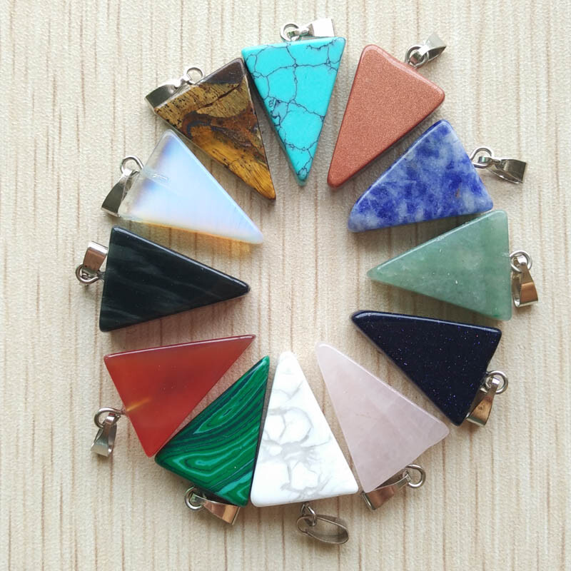 Wholesale 50pcs Triangle Natural Mixed Stone Pendants 15x25mm for Jewelry Making