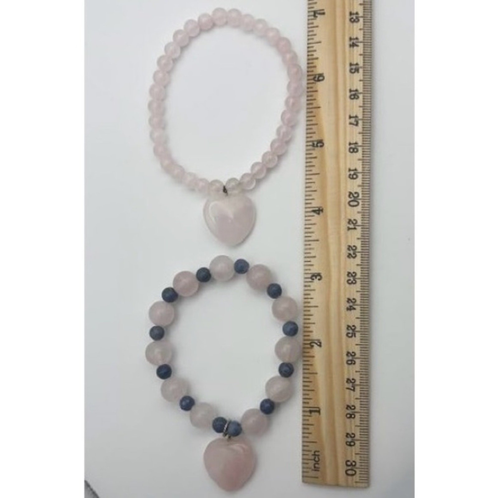 Rose Quartz Blue Stone Set Two Stretch Bracelets Drop Earrings Pierced