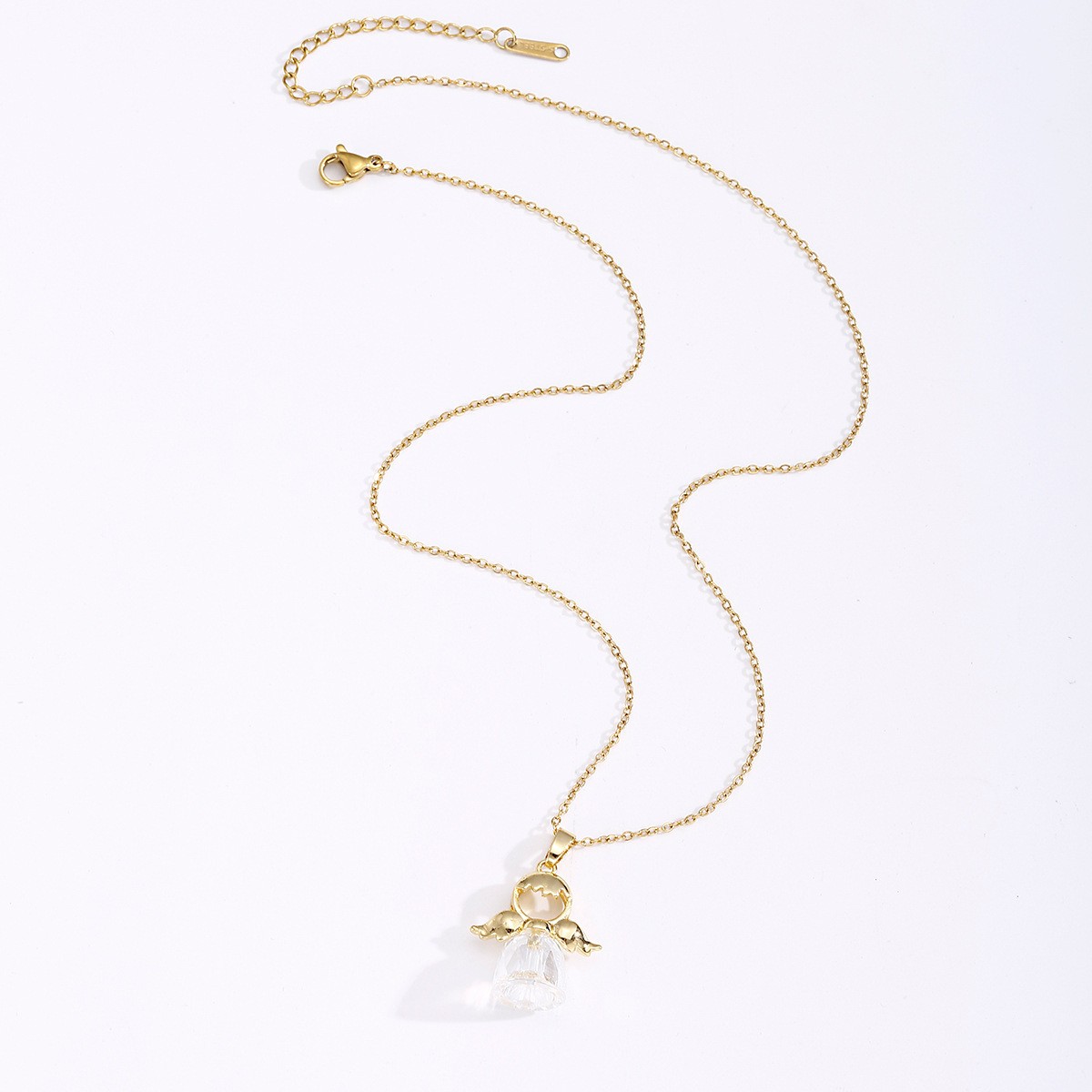 Angel Wings Gold Tone Crystal Pendant Necklace for Women — Dainty Halo Charm