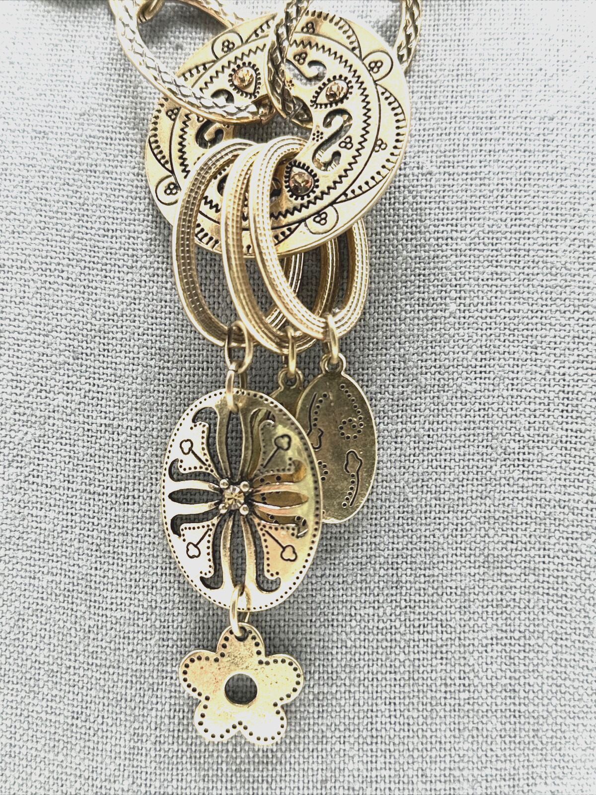 Y Drop Charm Necklace Made with Swarovski Crystals Gold Tone Moroccan Statement
