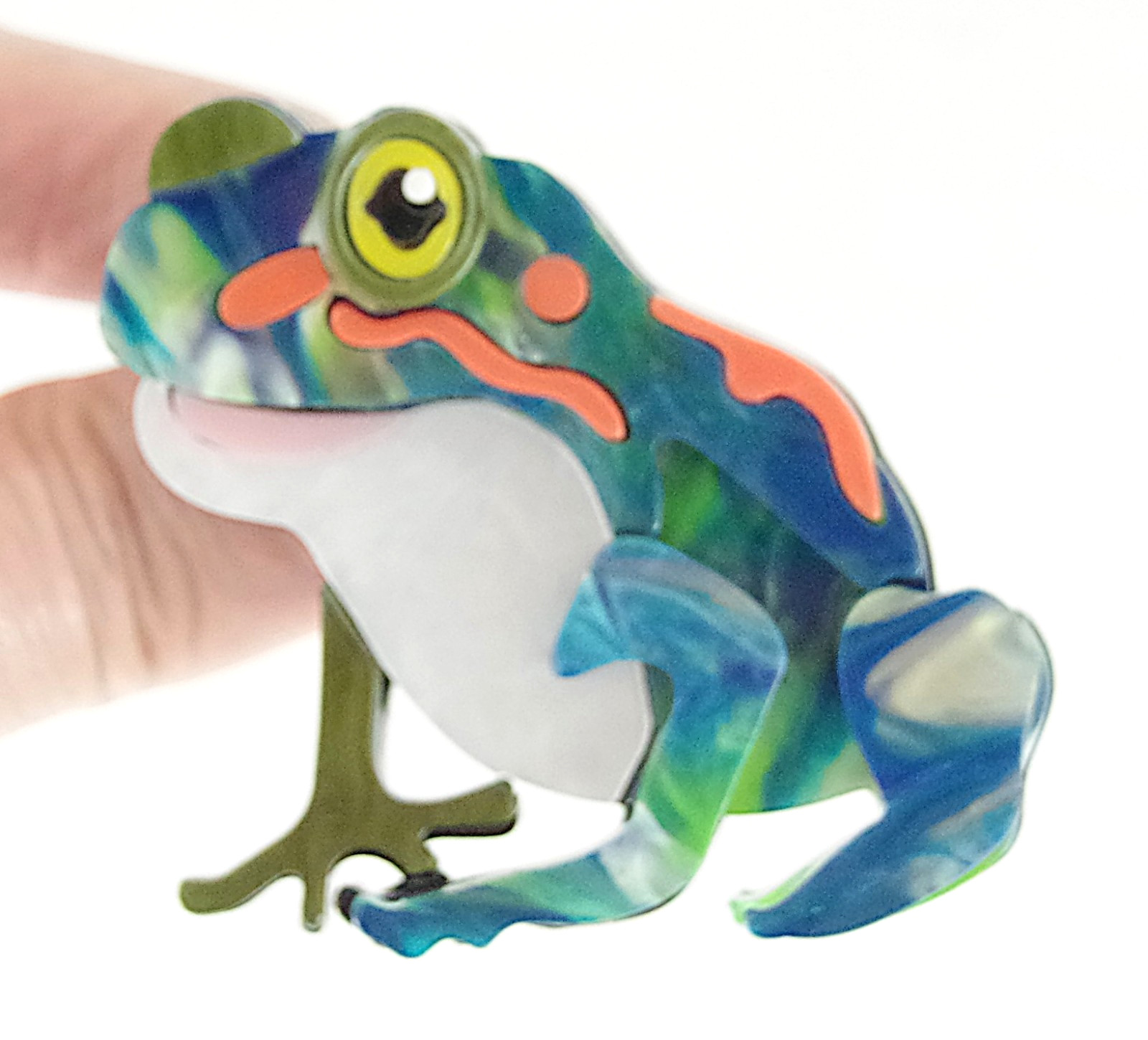 2.25″ NWOT DESIGNER STYLE BEAUTIFUL RAINFOREST FROG LAYERED ACRYLIC BROOCH PIN