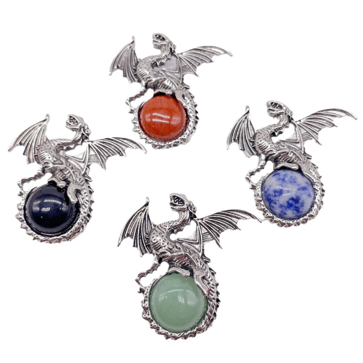 10pcs Mixed Natural Stone Flying Dragon Pendants Healing DIY Jewelry Making