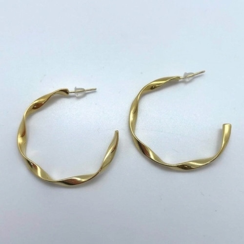 Gold Twisted Hoop Earrings Bold Medium Wave Wavy Statement Chunky Hoop C-Shaped
