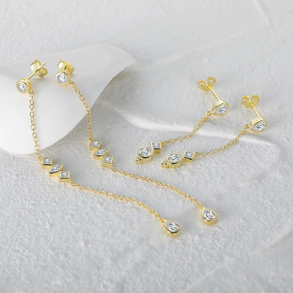 1 Pair 925 Sterling Silver Long Tassel Drop Earrings Women Waterdrop Jewelry