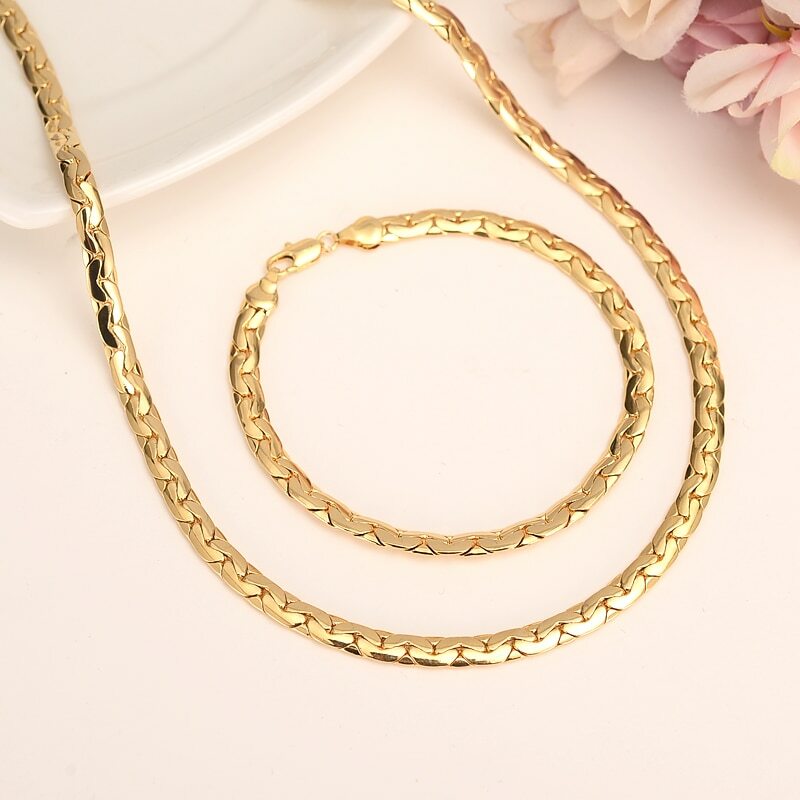 Collar Nuevo de Joyería Pulsera de Moda 7MM de Ancho Unisex color Dorado Hermosa