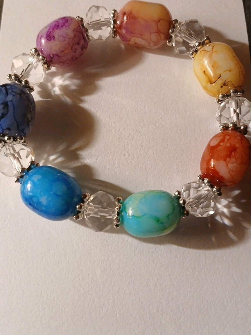 Smooth And Shiny Polished Stone&faux Crystal Stretch Bracelet.Looks Like Candy !