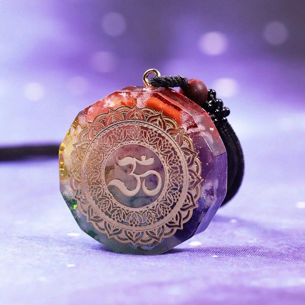 7 Chakra Natural Crystal Orgonite Pendant Healing Talisman Resin Unisex Necklace