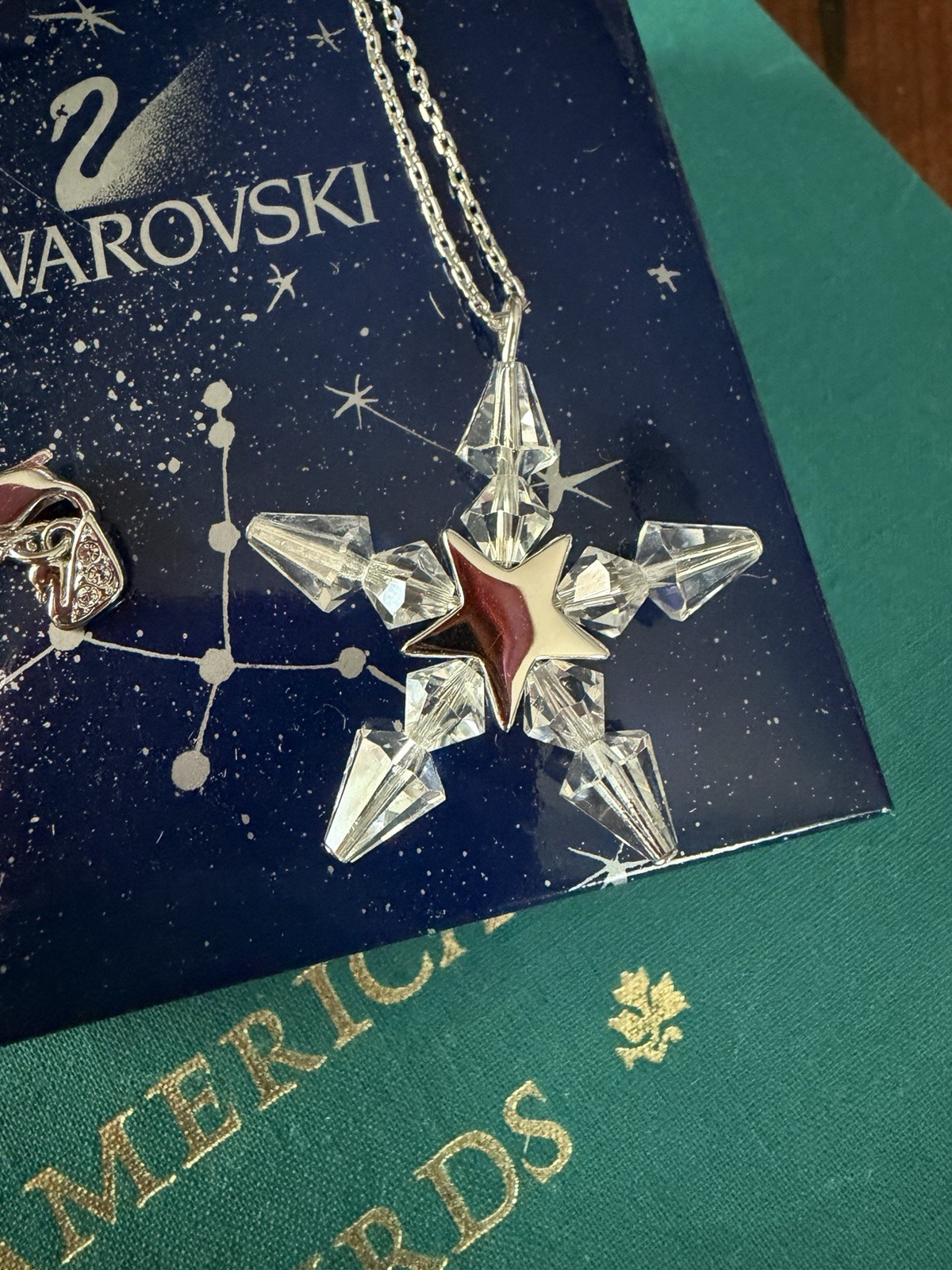 Swarovski Clear Crystal Star Pendant Necklace 16in snowflake