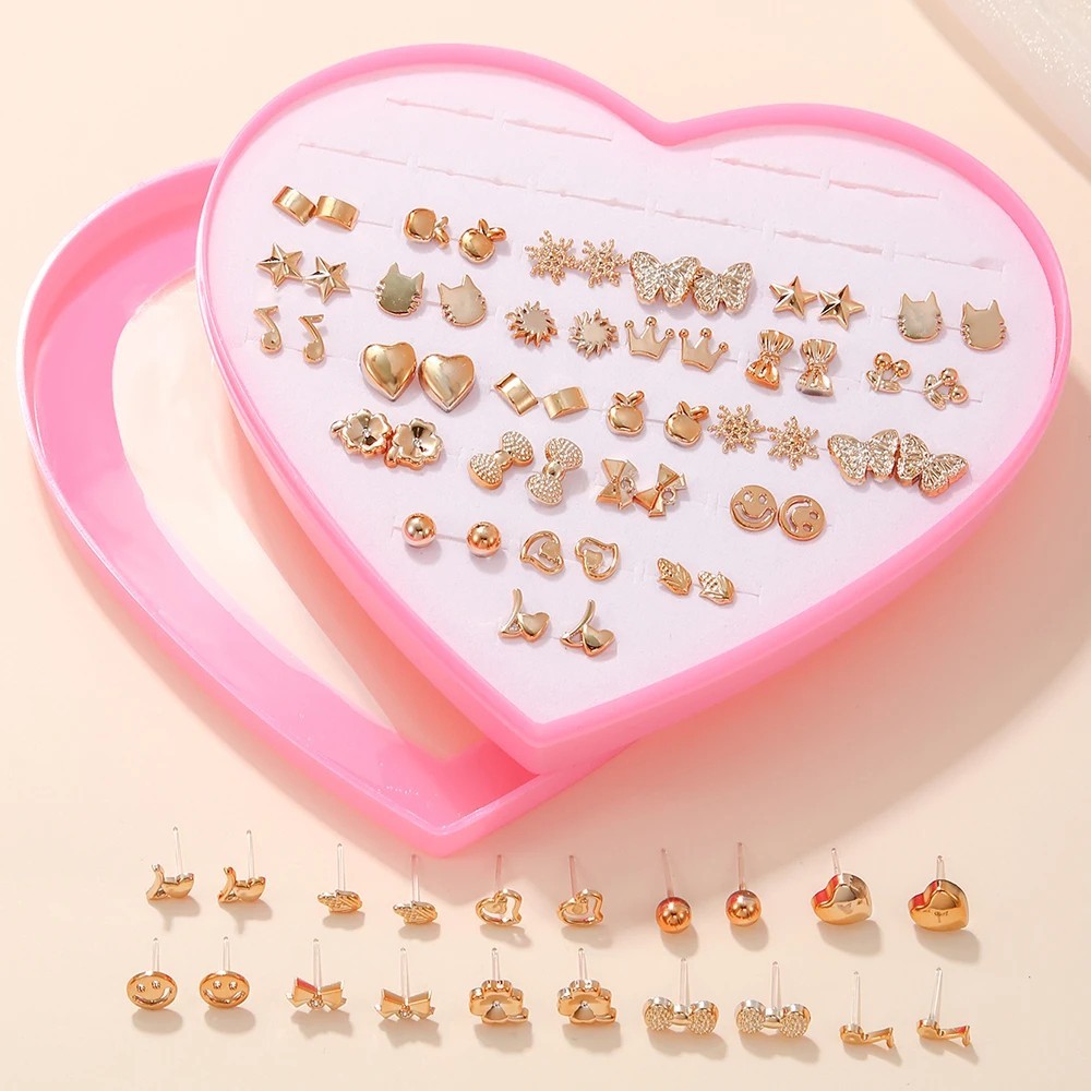 36 Pairs Cute Stud Earrings Set Cat Butterfly Snowflake Fashion Jewelry Gift