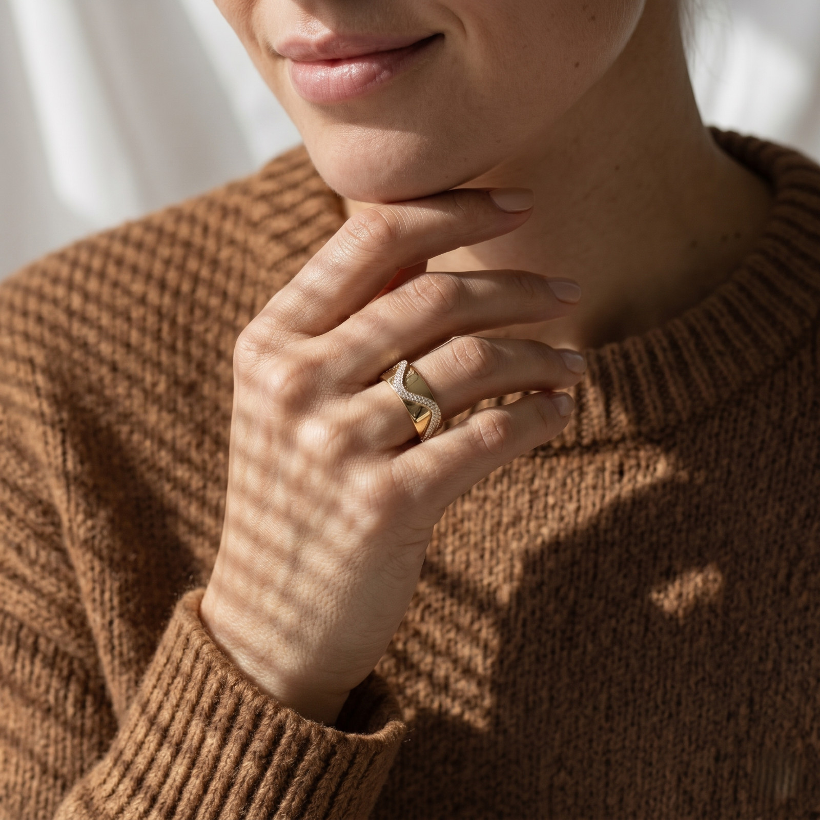 Wavy Moissanite Ring Cover, Oura Ring Jacket, Curved Stackable Enhancer Band