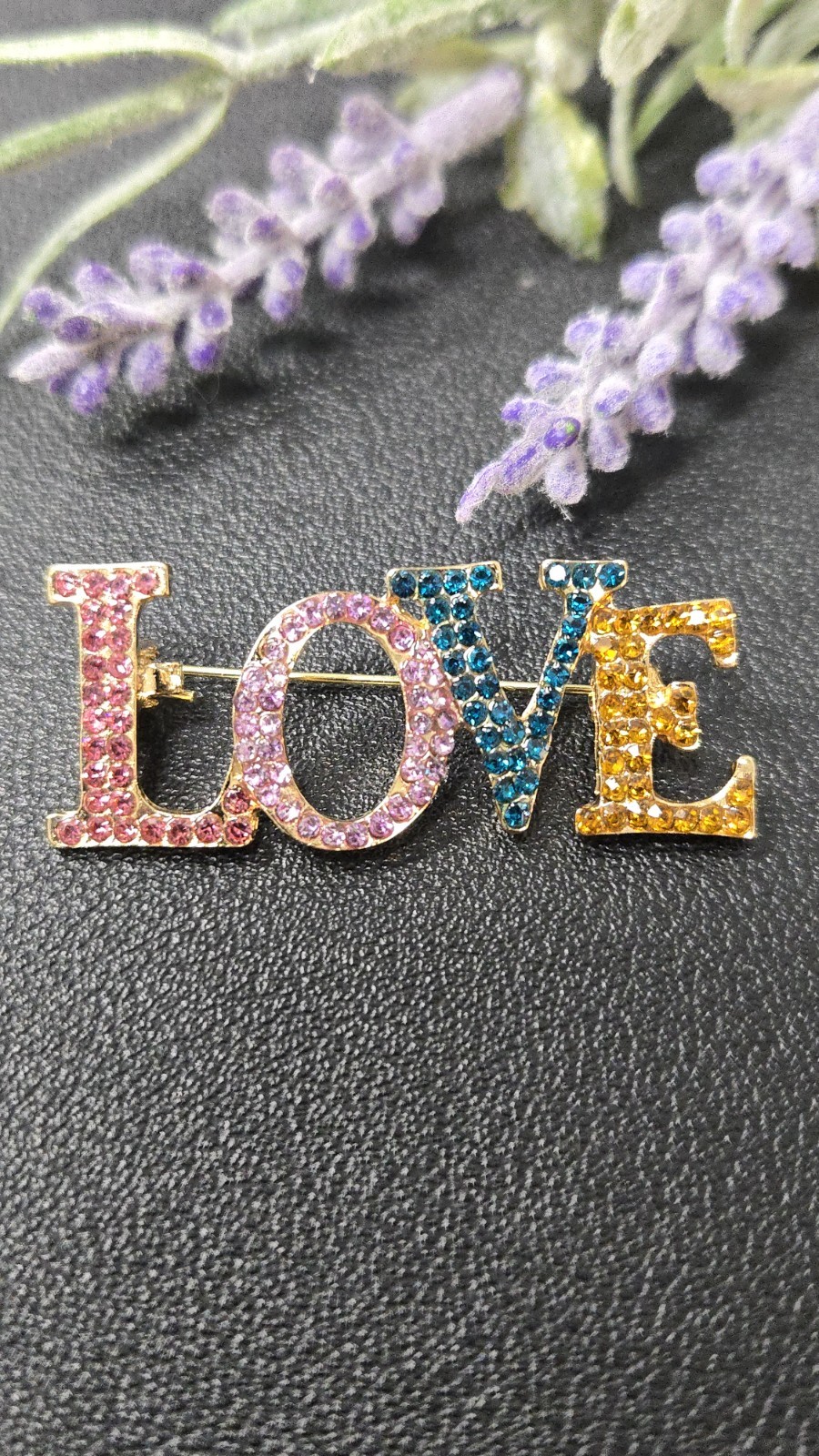 Love Brooch Multicolor Crystal Rhinestone Love Pin