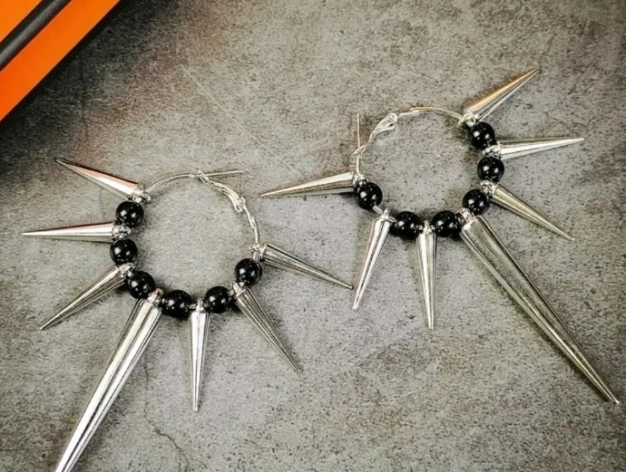 Gothic,Punk, , Long Spike &bead Hoop Earrings. Lightweight Teens,adults, Nwt