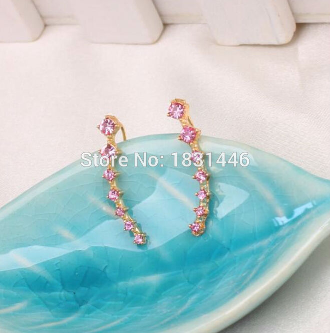 SINGLE ROW EARRING HOOK CUFF PAIR PINK CLEAR MULTI COL GOLD SILVER PLATE