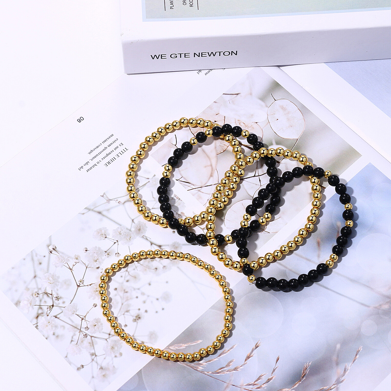 5Pcs Women Girls Gold Tone Boho Stackable Beaded Stretch Bracelets Wedding Gift