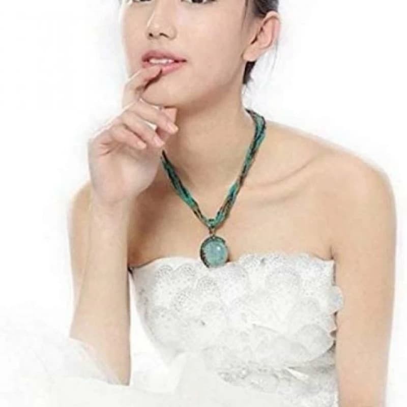 Turquoise Gemstone Necklaces Retro Choker Bohemian Pendant Fashion Jewelry Chain