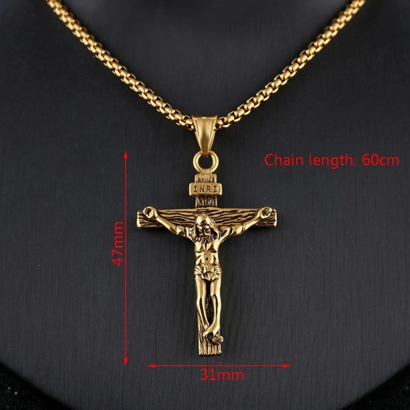 Religious Jesus Cross Stainless Steel Necklace For Men Fashion Gold Silver Color