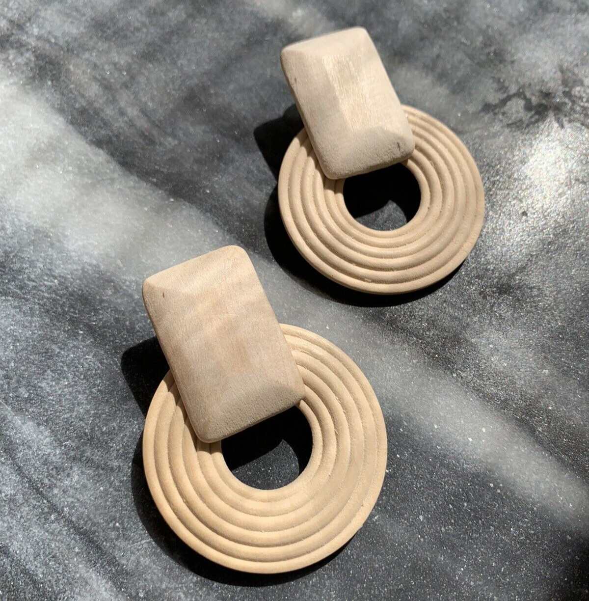 Wood Earrings, Modern bold earrings, Light beige mid century modern inspired