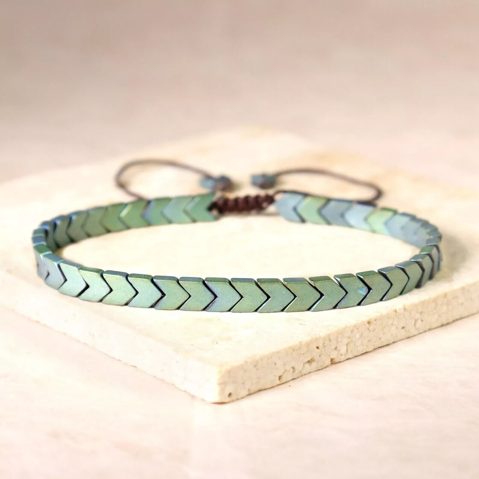 Natural Green Hematite Beads Dainty Bracelet Minimalist Healing Energy Gifts