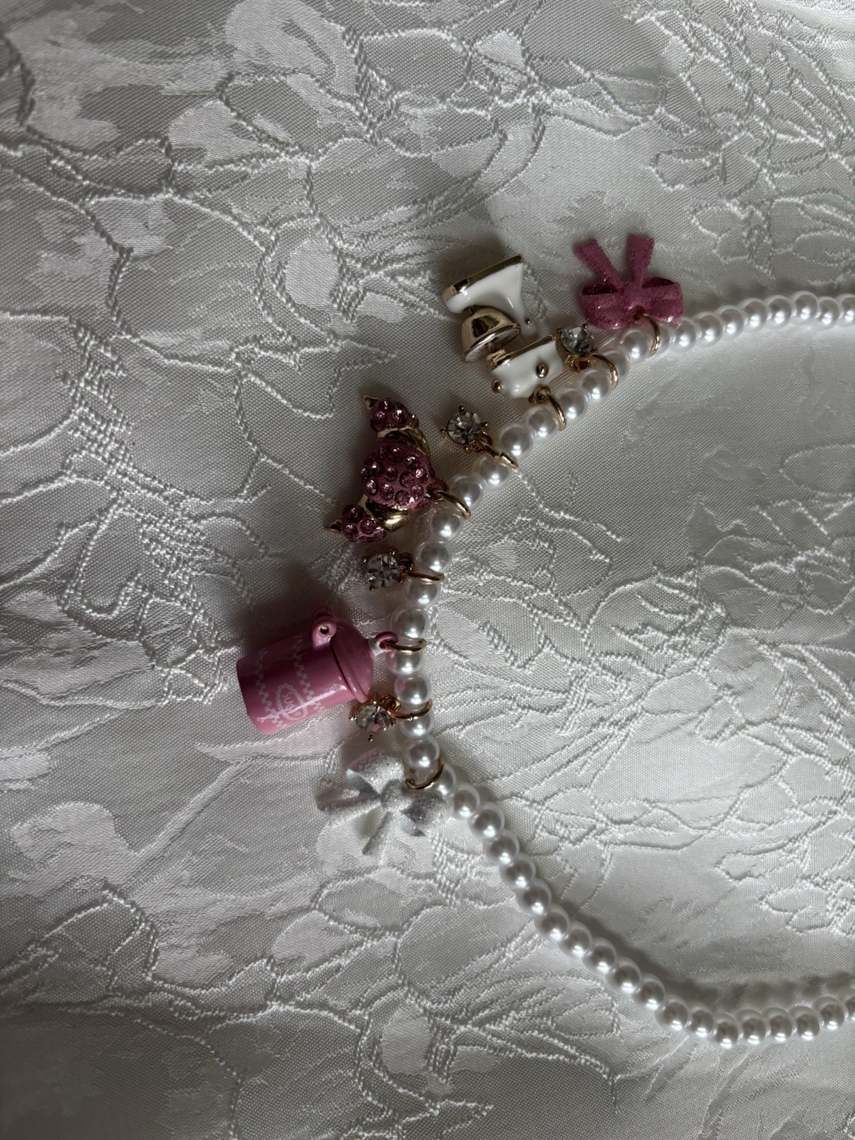Betsey Johnson Charm Necklace Enamel/Crystal 15-18in Adj
