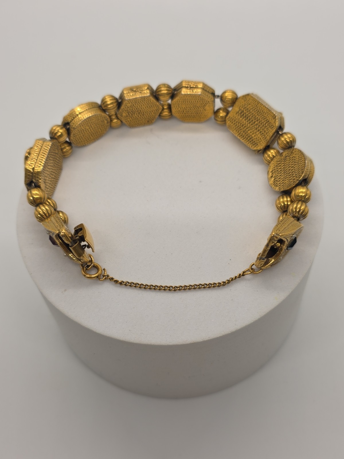 Vtg Lot Goldette Gold Tone Victorian Revival Two 8″ Bracelets & Clip-on Earrings