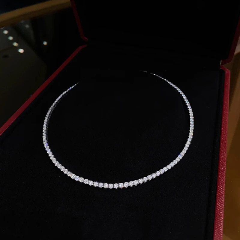 Sterling Silver Choker Necklace 925 Simulated Zirconia Short Chain Women Jewelry