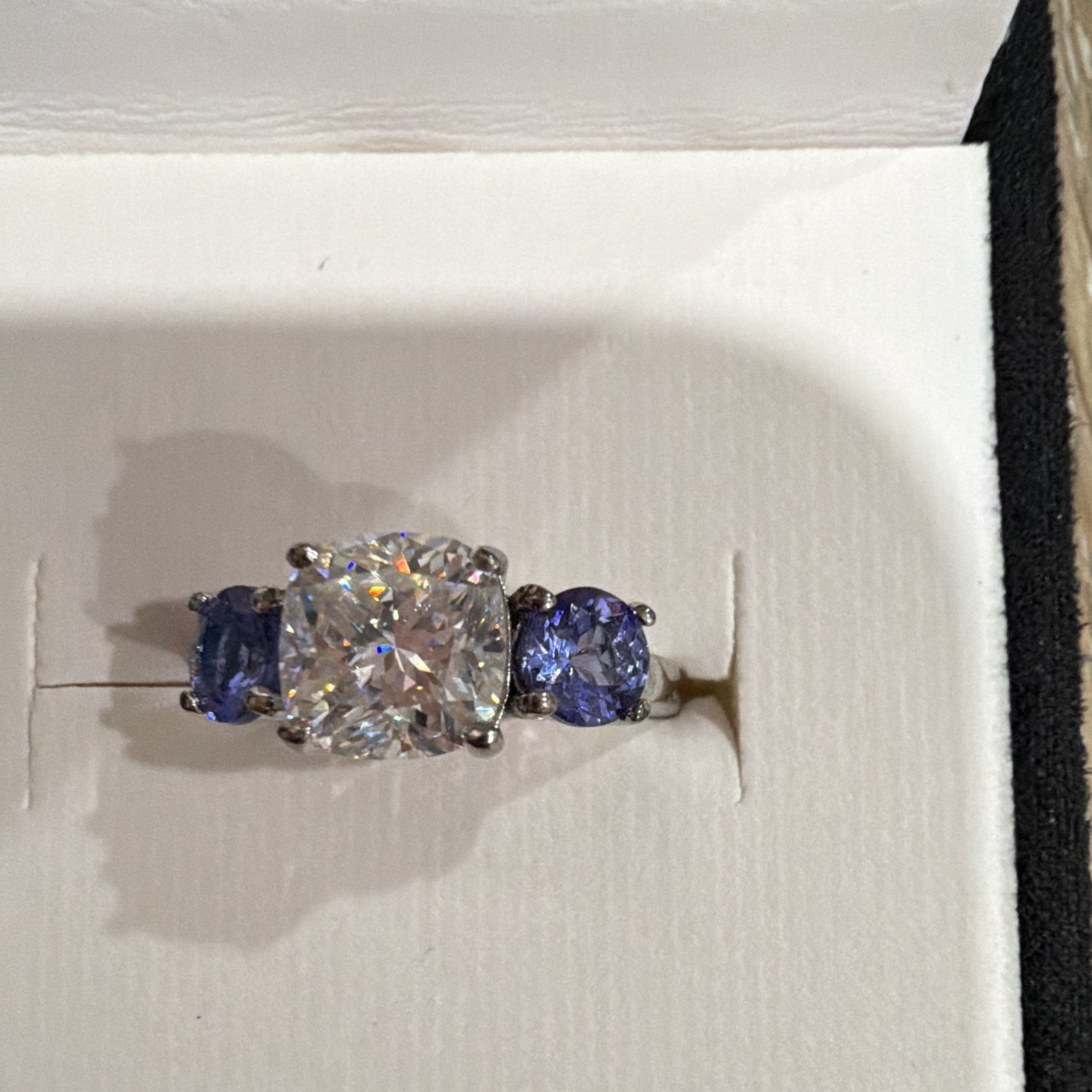 JTV 2.00ct Cushion Moissanite Platinum Cocktail Ring Size 6 Tanzanite