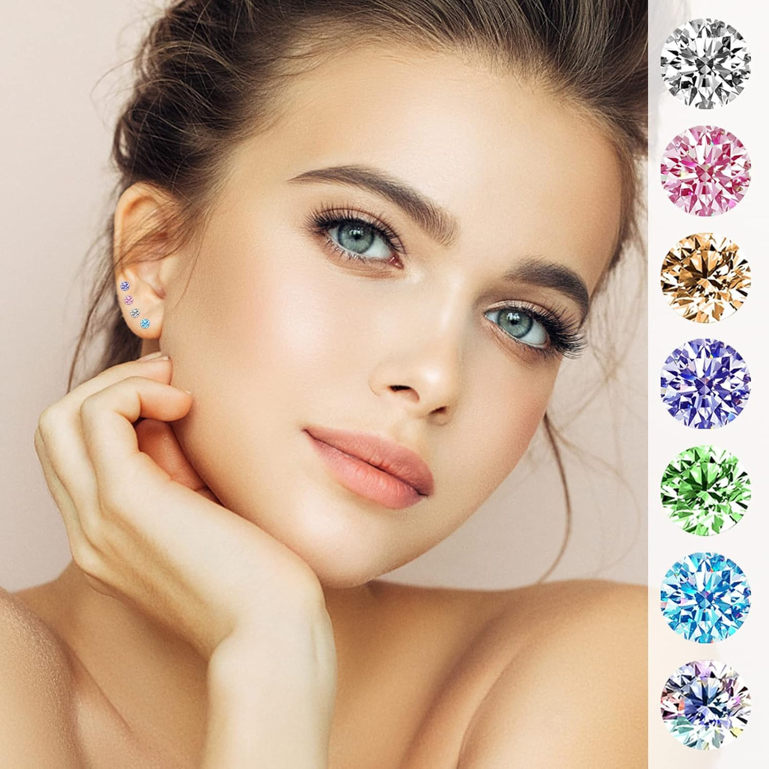 Plastic Earrings, 80pcs Colorful Cubic Zirconia Stud Earrings for Women, Medical