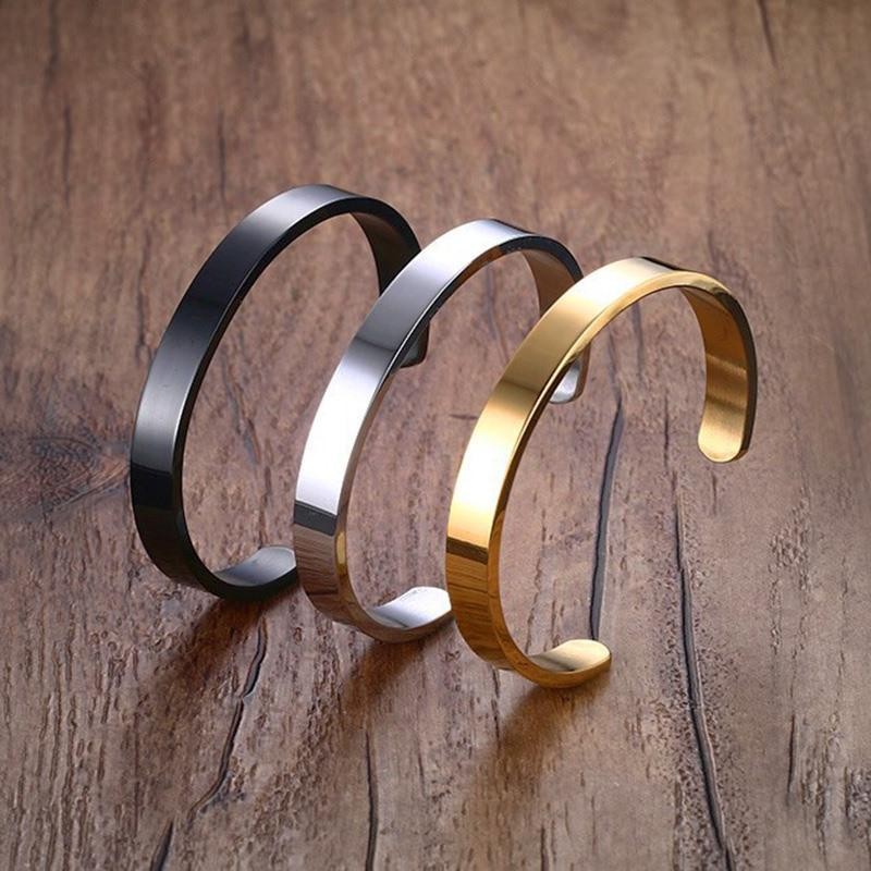 Men’s Gold-Color Stainless Steel Cuff Bracelet – High-Quality Simple Pulseiras