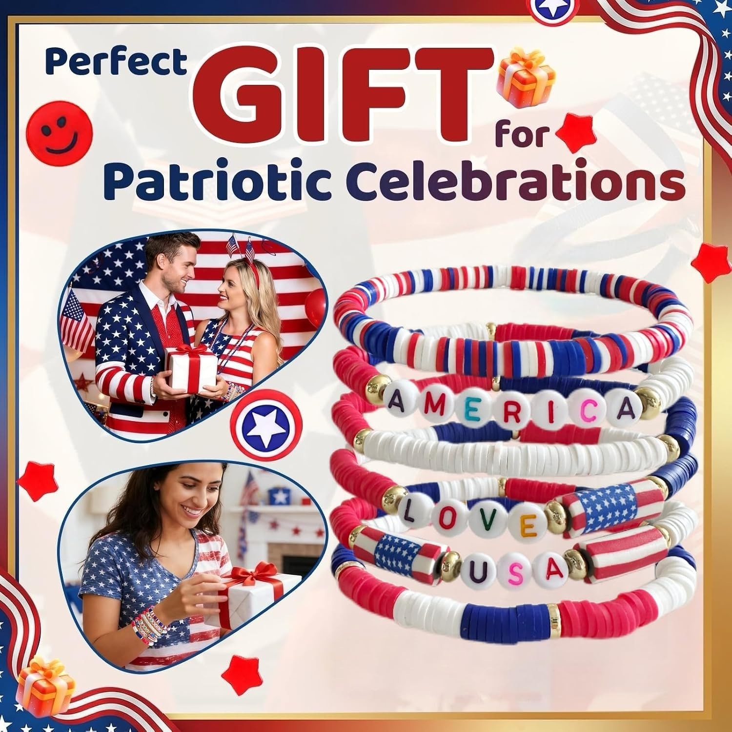 4th of July Bracelets American Flag Red White Blue Patriotic Jewelry
