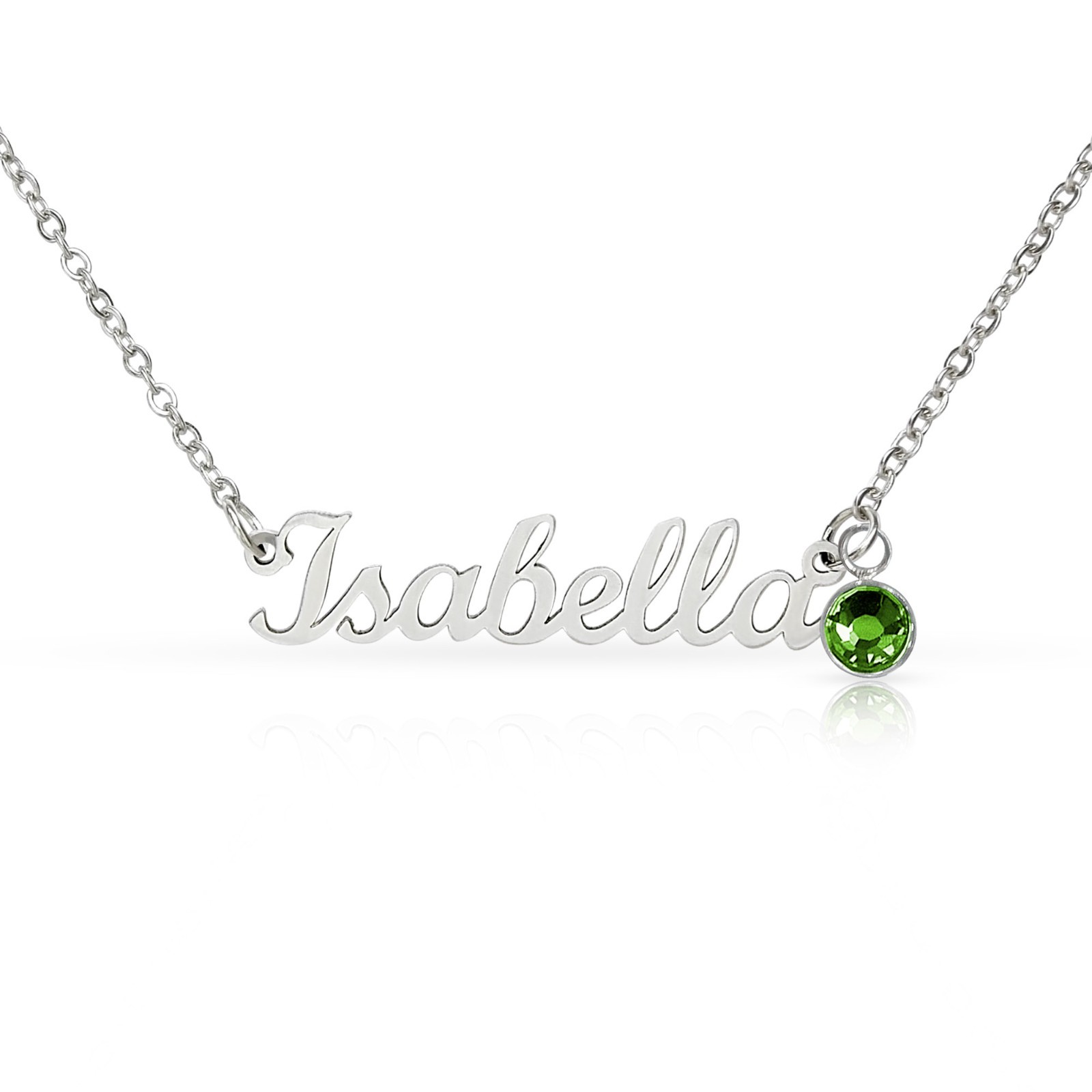 Personalized Name Necklace with Birthstone Custom Gift Box for Her Silver